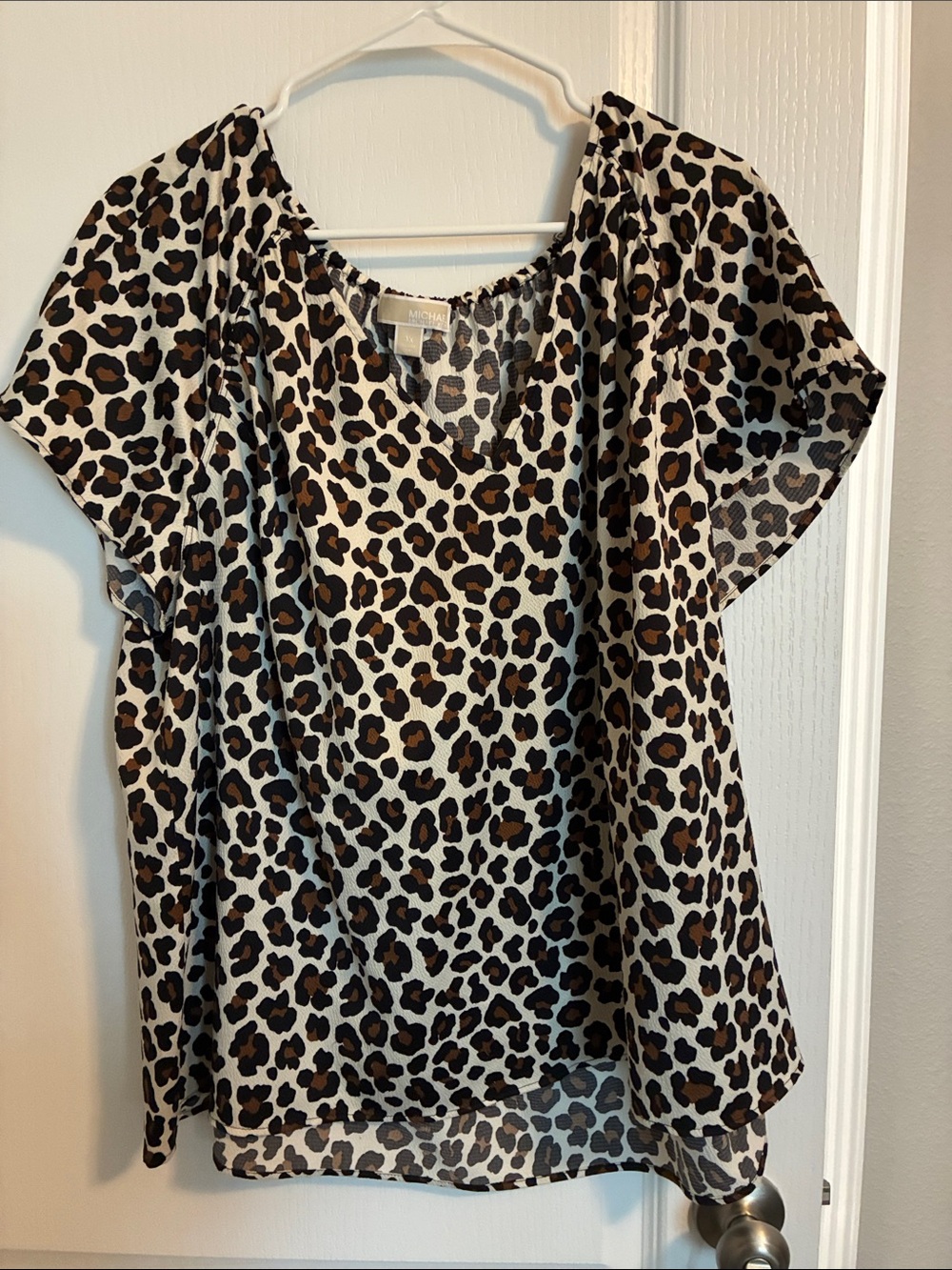Michael Kors Leopard-Print V-Neck Blouse in Brown and Black